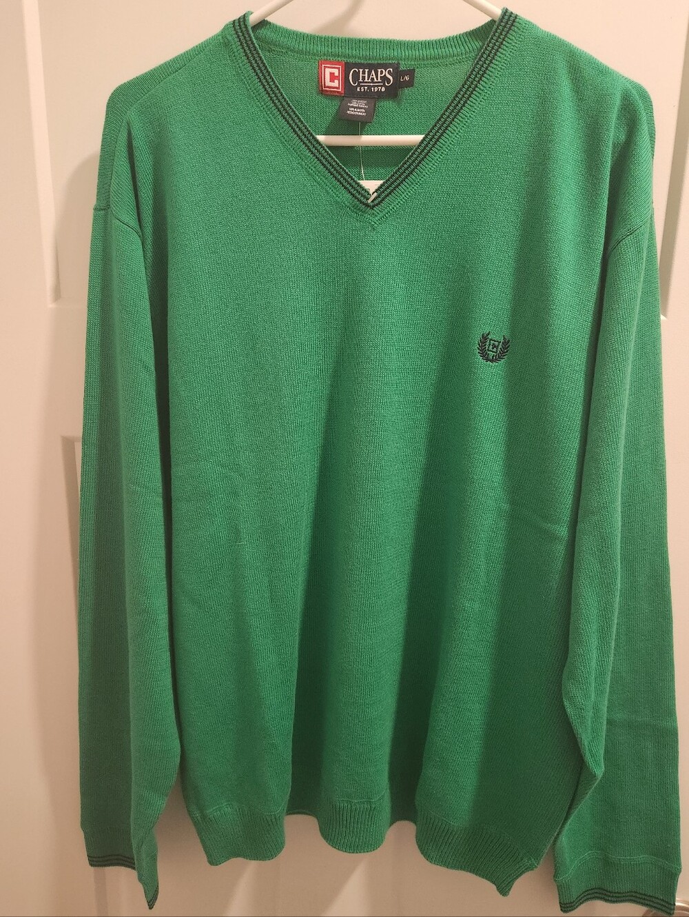 Chaps Green Cotton V Neck Sweater